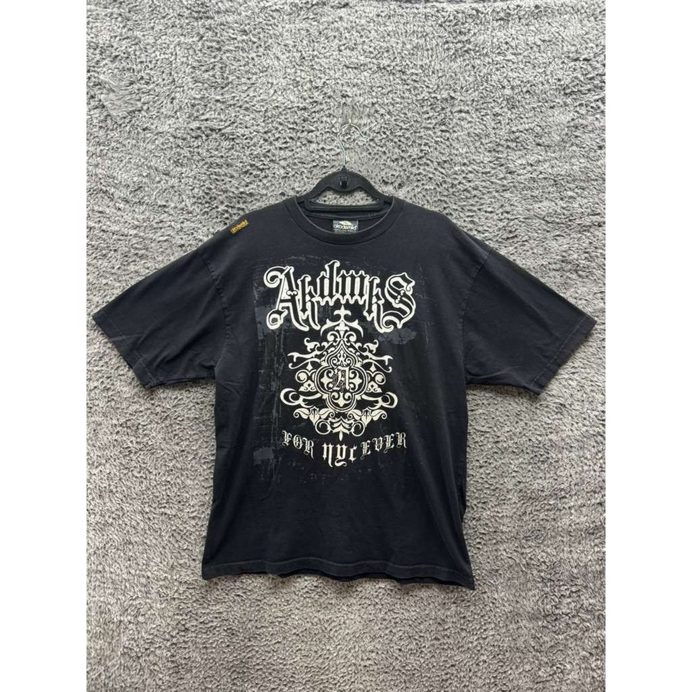 Y2K Akademiks Forever Gothic Graphic Print Short Sleeve T Shirt Black Men Size M